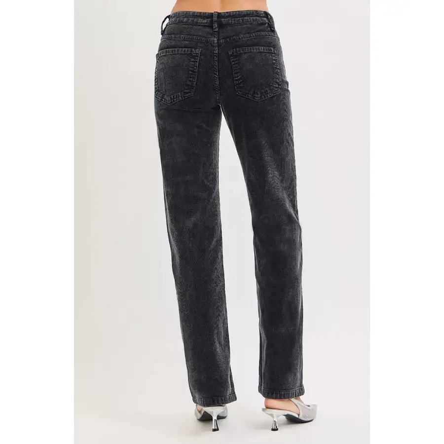 Risen Tummy Control Mid Rise Straight Leg Corduroy Pants