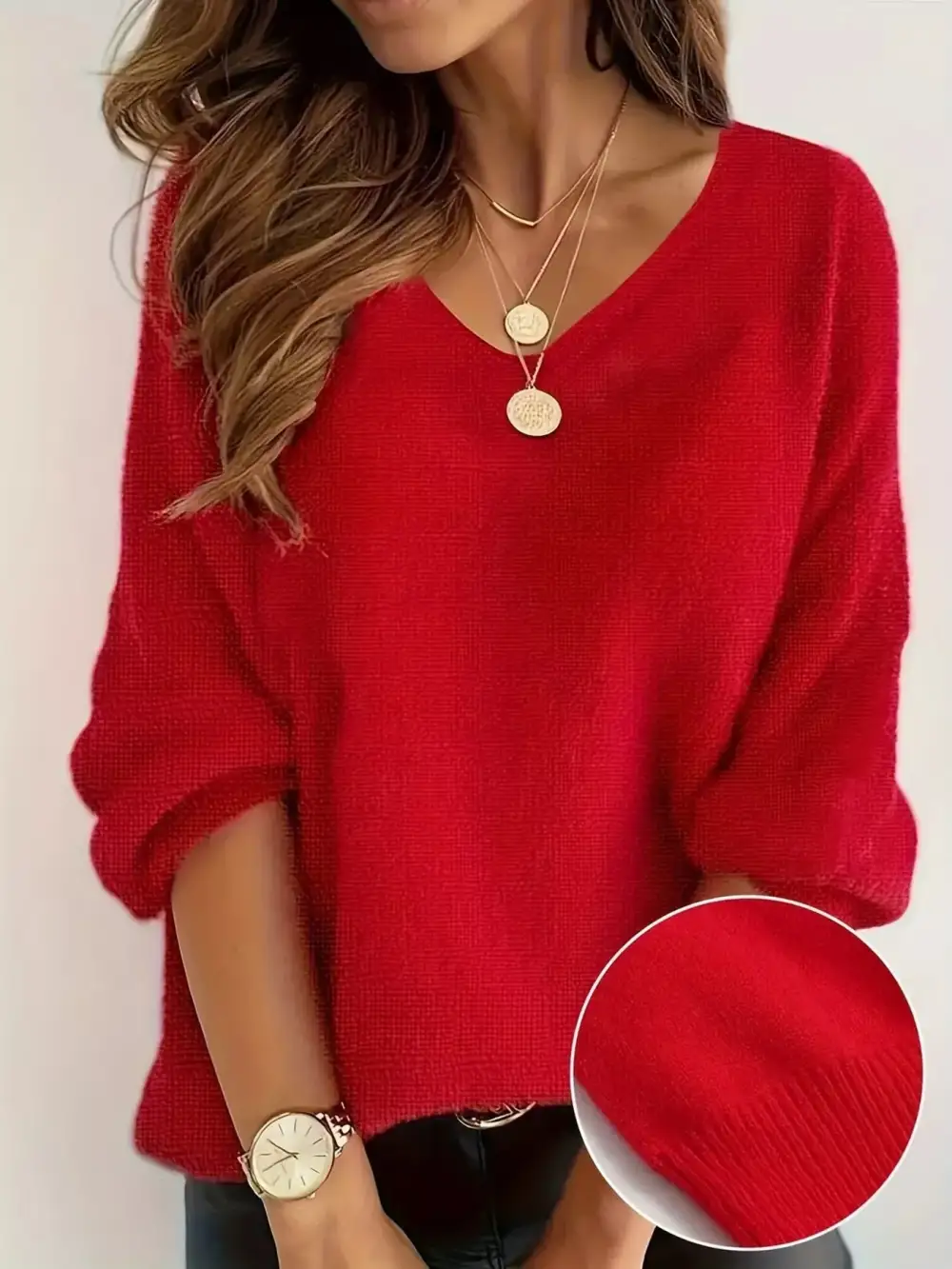 V-Neck Dropped Shoulder Sweater
