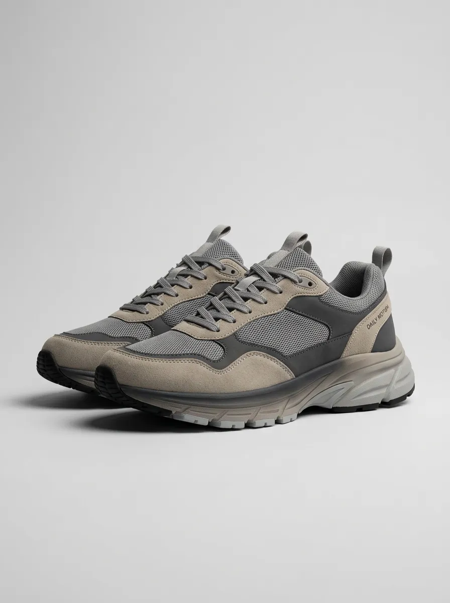 Casual Look Suede-Panel Mesh-Panel Casual Sneakers