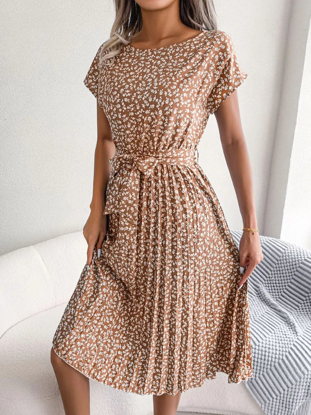 Soft Pleated Floral Dress
