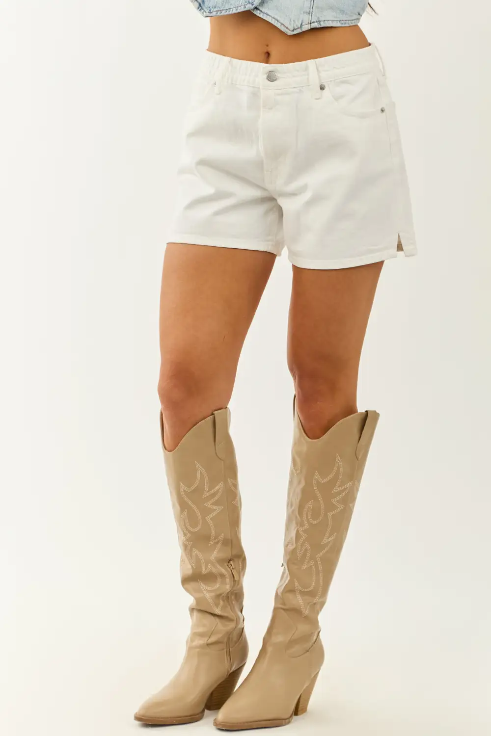 Smocked Waist High Rise Jean Shorts