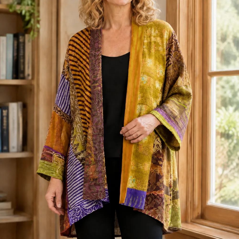Patchwork Open-Front Cardigan