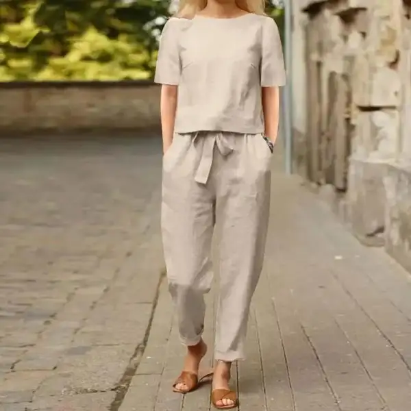  Polished Linen Tie Waist Jumpsuit Set