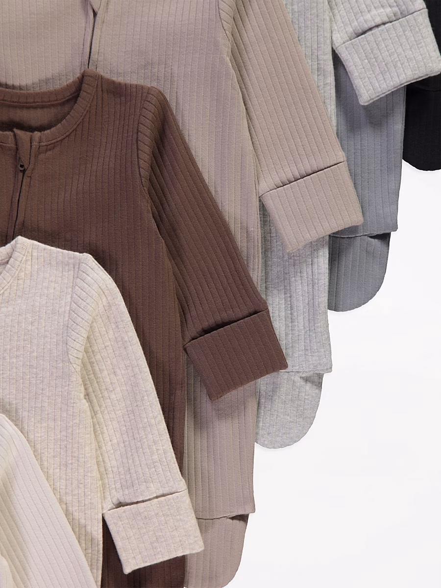 Neutral Ribbed Zip Fasten Sleepsuits 7 Pack detail 1
