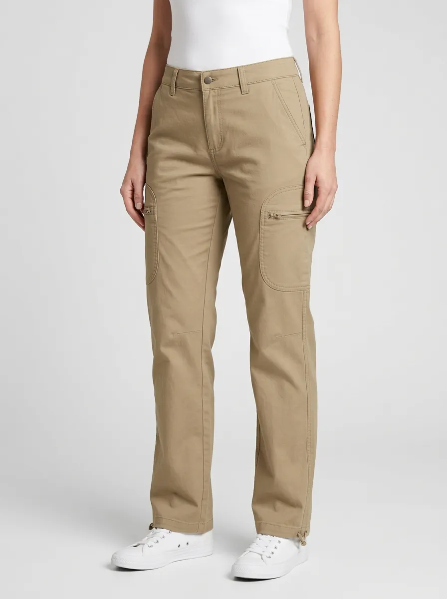 Women's Mid-Rise Zip-Pocket Slant-Pocket Straight-Leg Cargo Pants