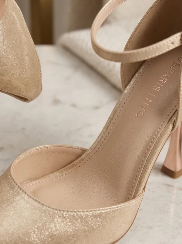 Pearl Buckle-Strap Pointed-Toe Ankle-Strap Women's Formal High Heels