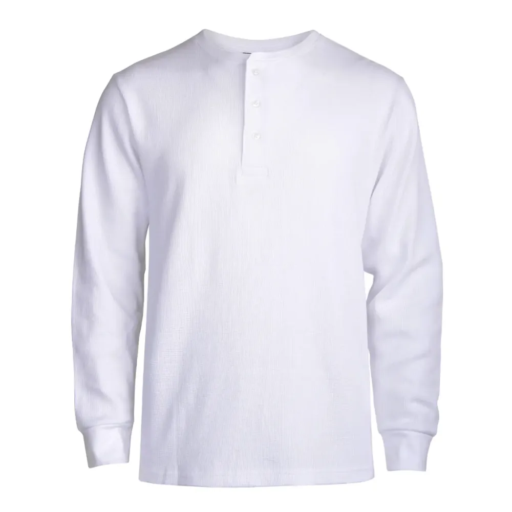 Men's Long-Sleeve Cotton Waffle-Knit Thermal Henley Shirt