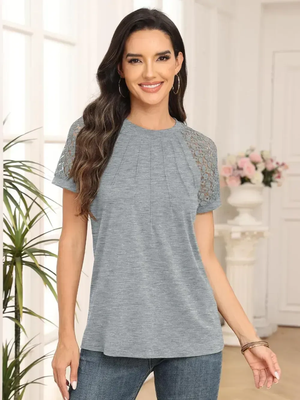 AUTOMET Womens Tshirts Trendy Fashion Tops Lace Short Sleeve Business Tee Shirts Casual Knitted Blouses Summer Outfits 2024