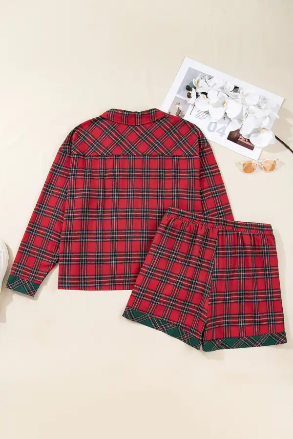 Plus Plaid Patchwork Shorts Pajama Set