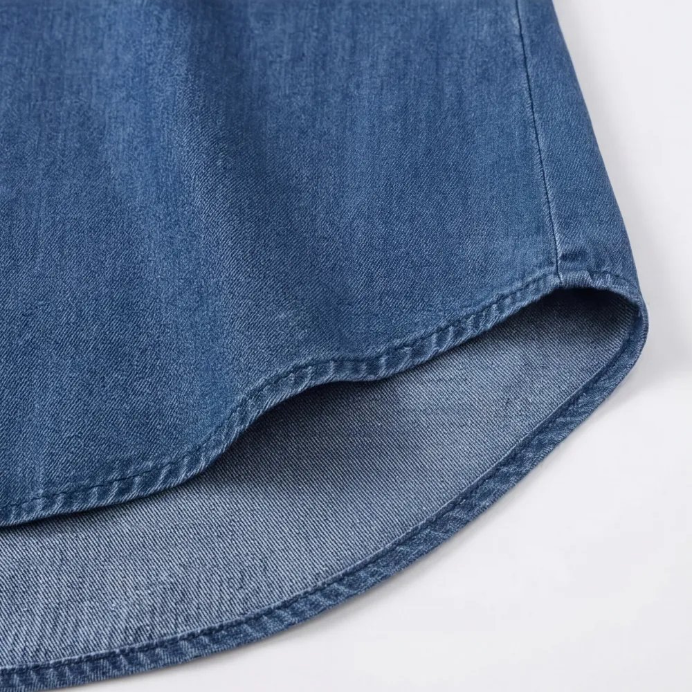 Ruffle V Neck Denim Blouse
