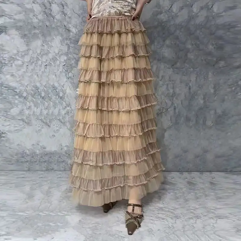Streamlined Layered Mesh Midi Skirt