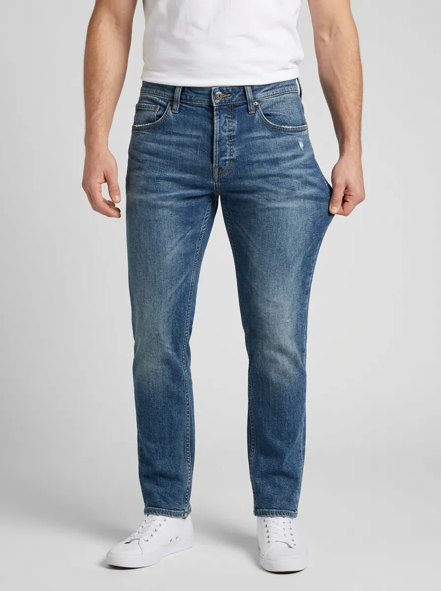 Men's Casual Daily Wear Faded Blue Stretch Denim Jeans