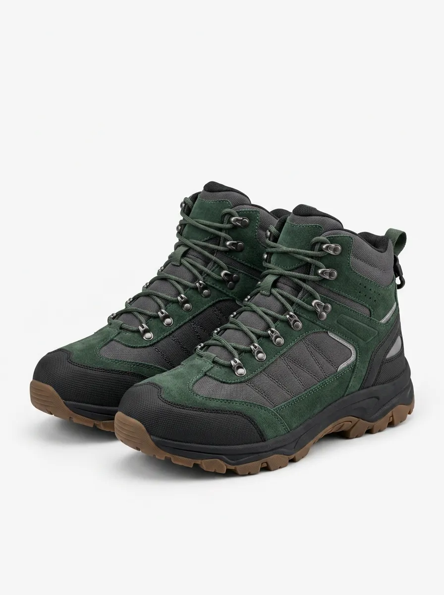 Men's Outdoor Hiking Green Suede Printed Boots