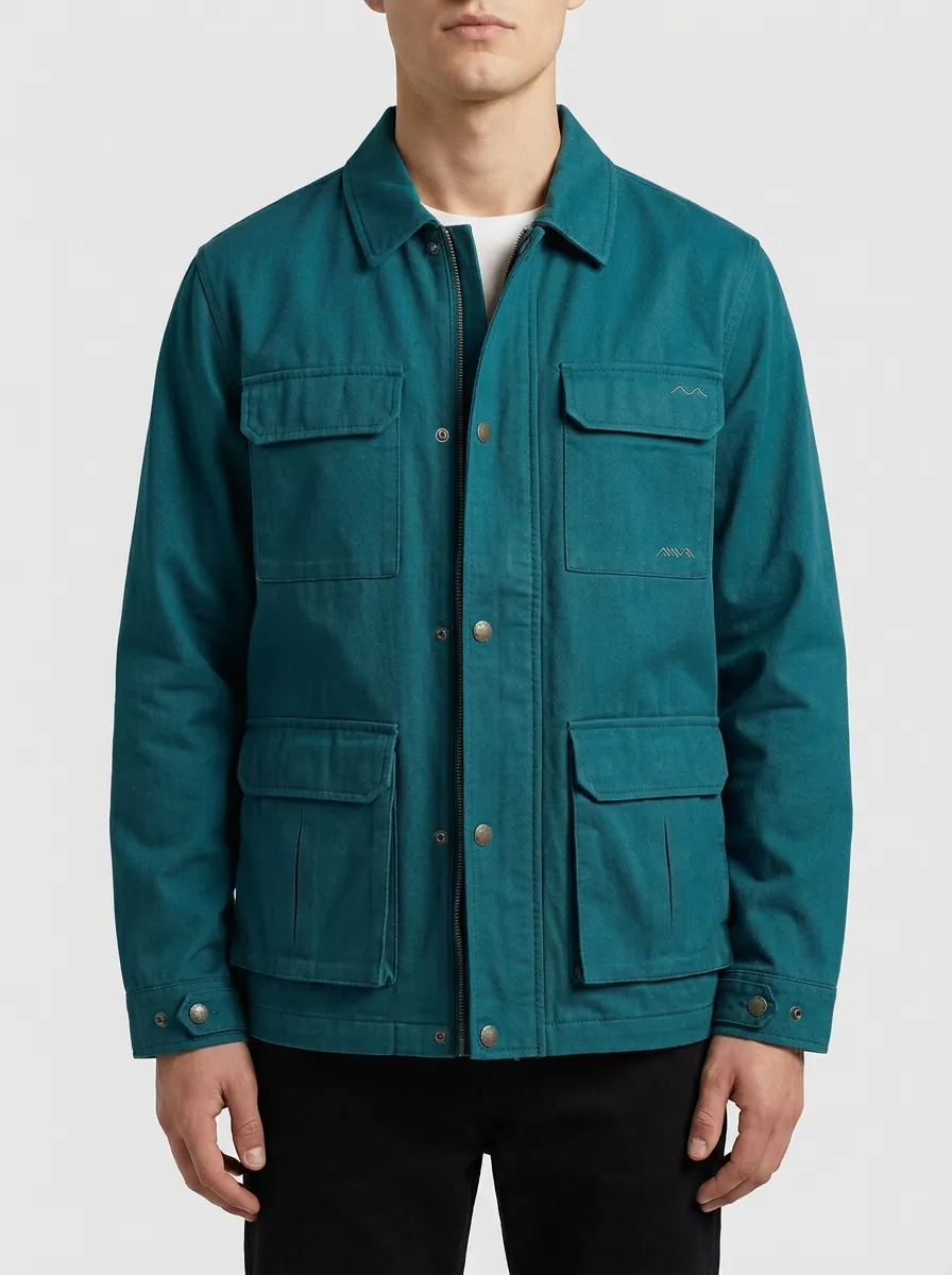 Men's Military Style Olive Green Multi-Pocket Utility Jacket
