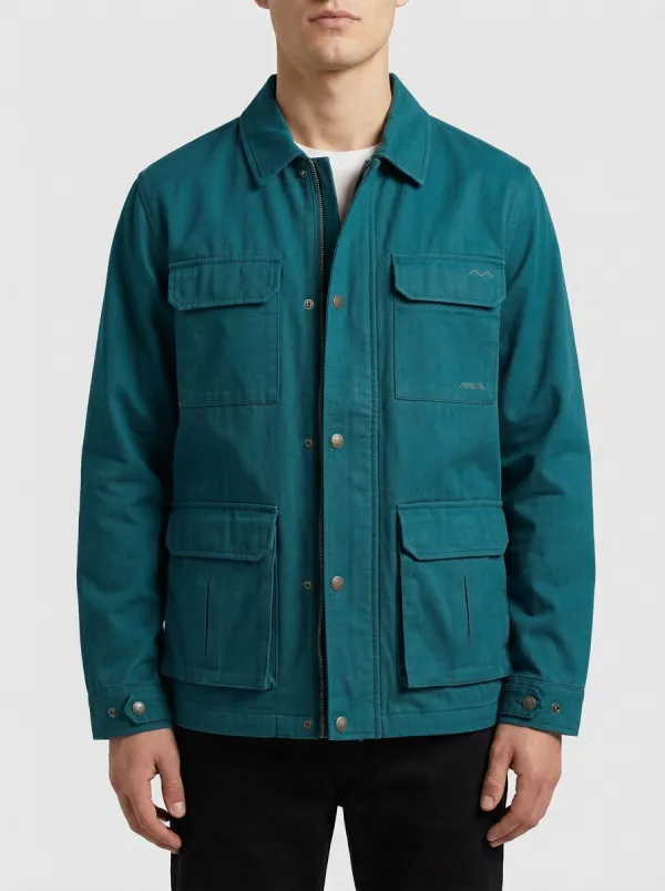 Men's Military Style Olive Green Multi-Pocket Utility Jacket