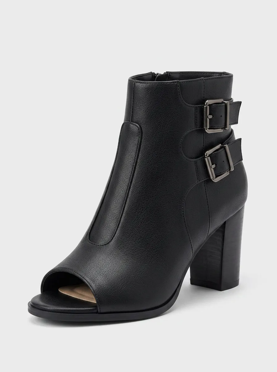 Buckle-Strap Buckle-Detail Women's Peep-Toe Ankle Boots