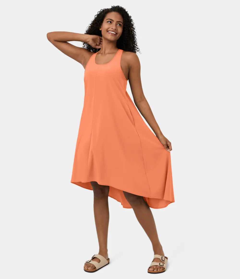 Breezeful Backless Racerback Side Pocket High Low Flowy Midi Quick Dry Casual Dress