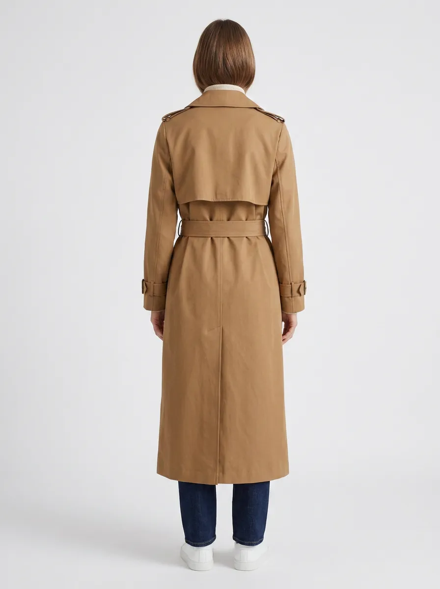 Women's Minimalist Belted Classic Long Trench Coat