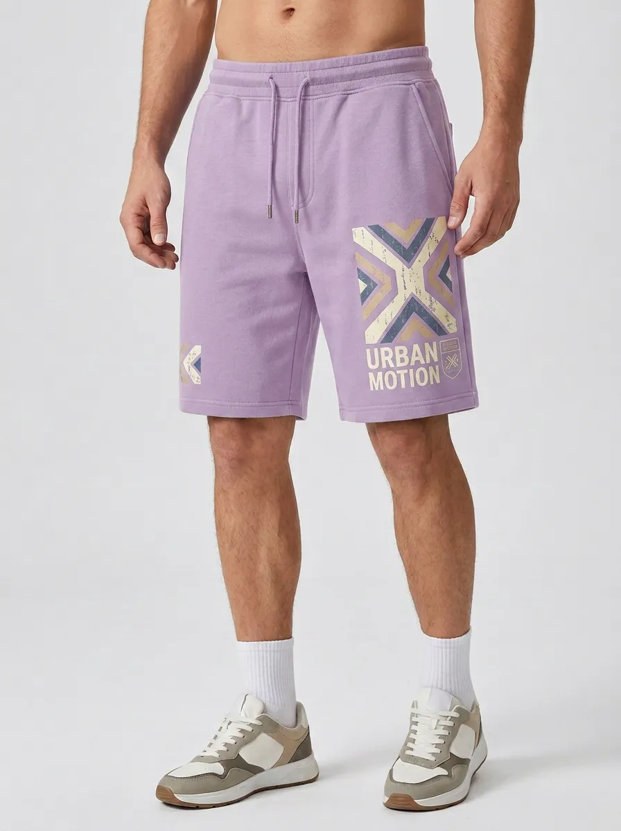 Men's Geometric Drawstring Athletic Relaxed-Fit Printed Sweat Shorts
