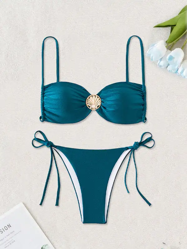 Backless Metal Pin Bikini Swim Set