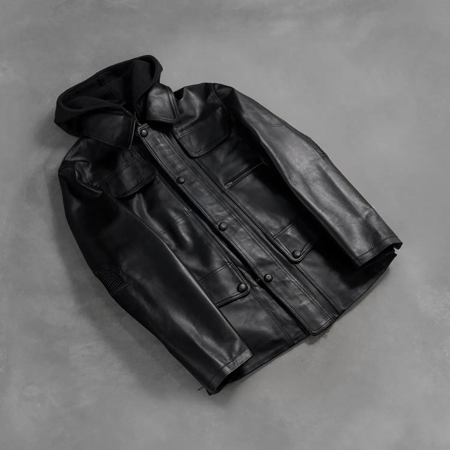 Men's Structured Hooded Leather Jacket
