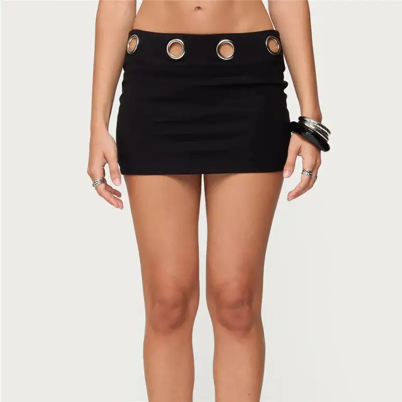 Mini Low-Waist A-Line Eyelet Skirt
