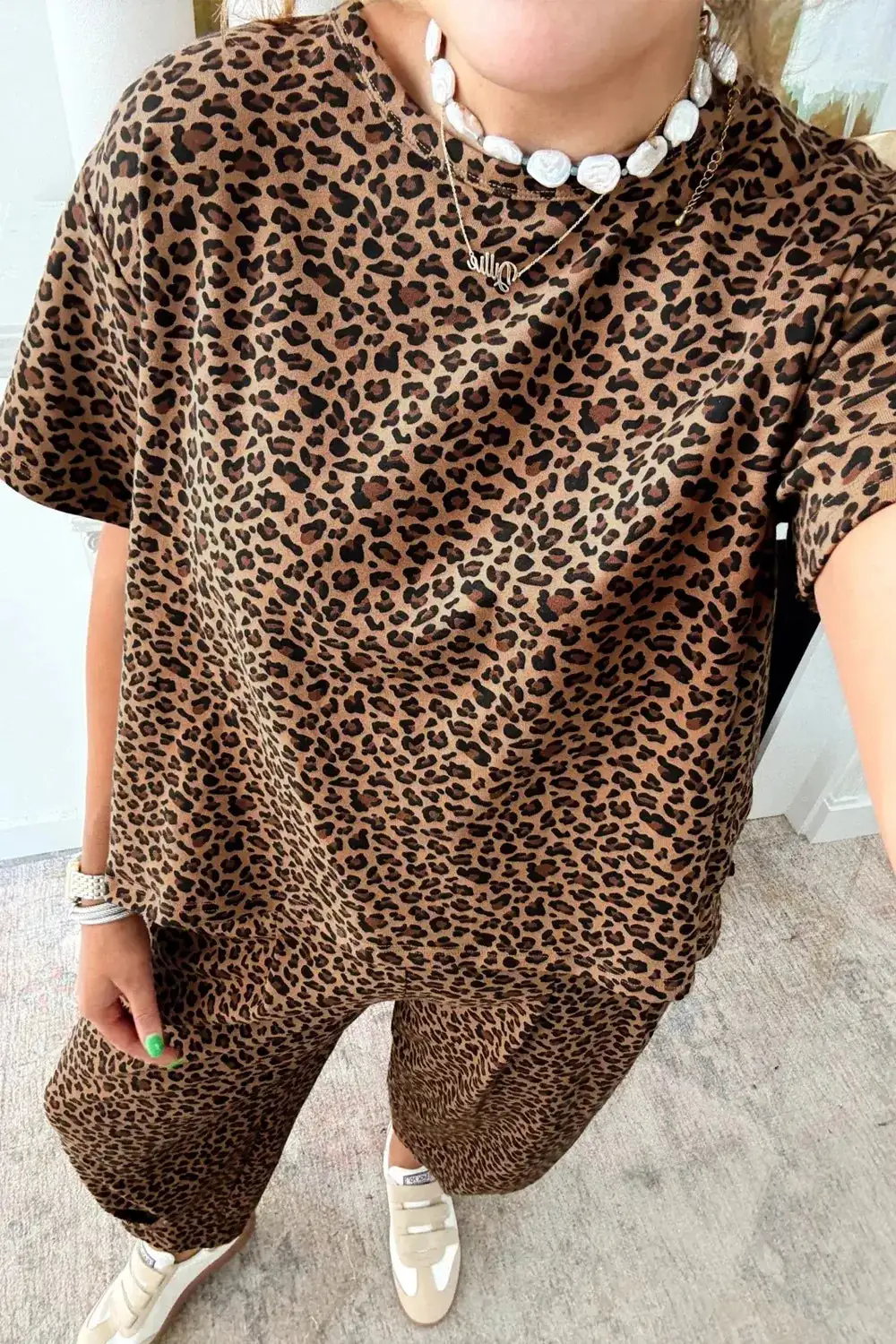 Leopard Print Relaxed Fit Two Piece Set