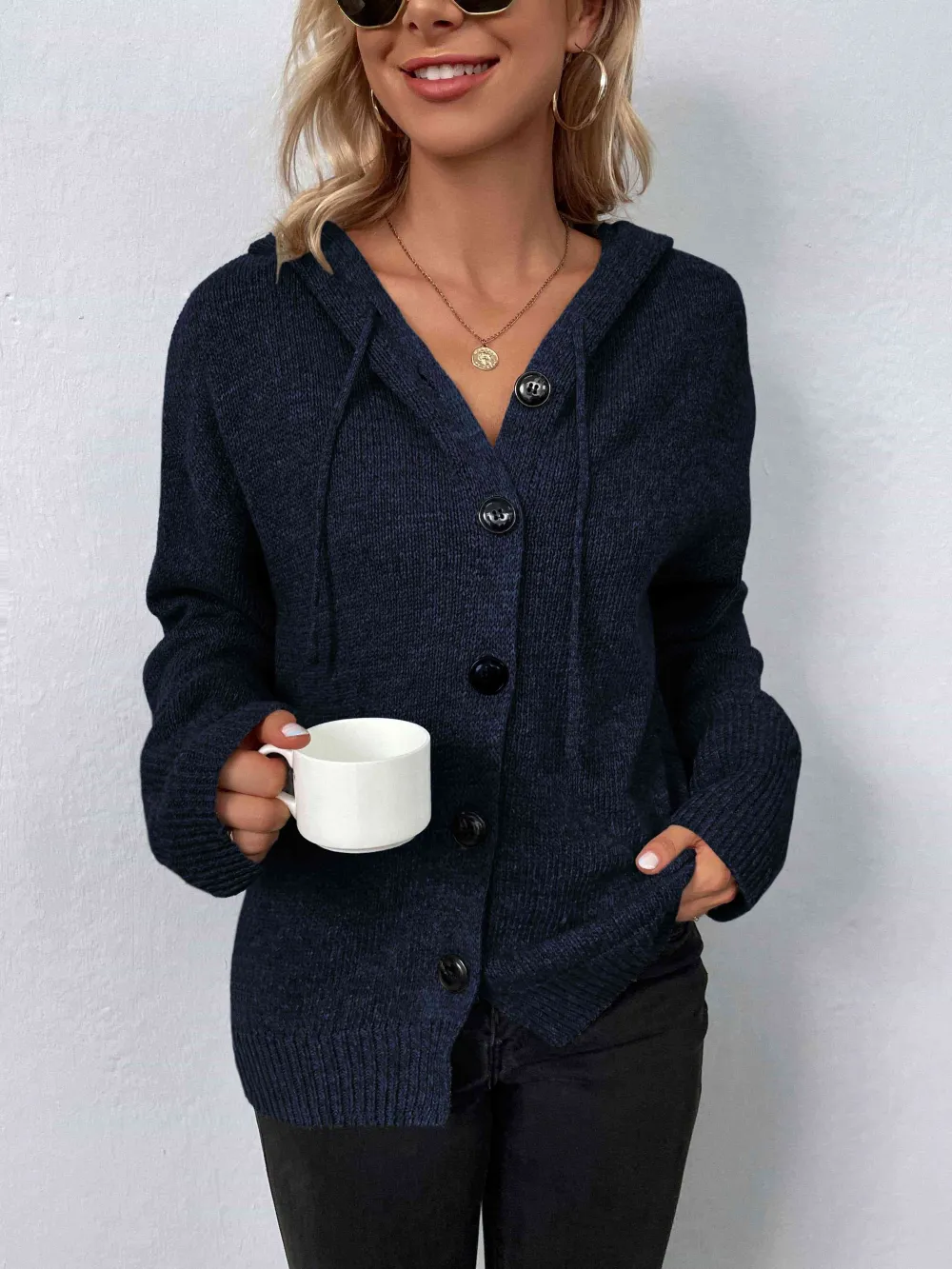Hooded Button Front Sweater