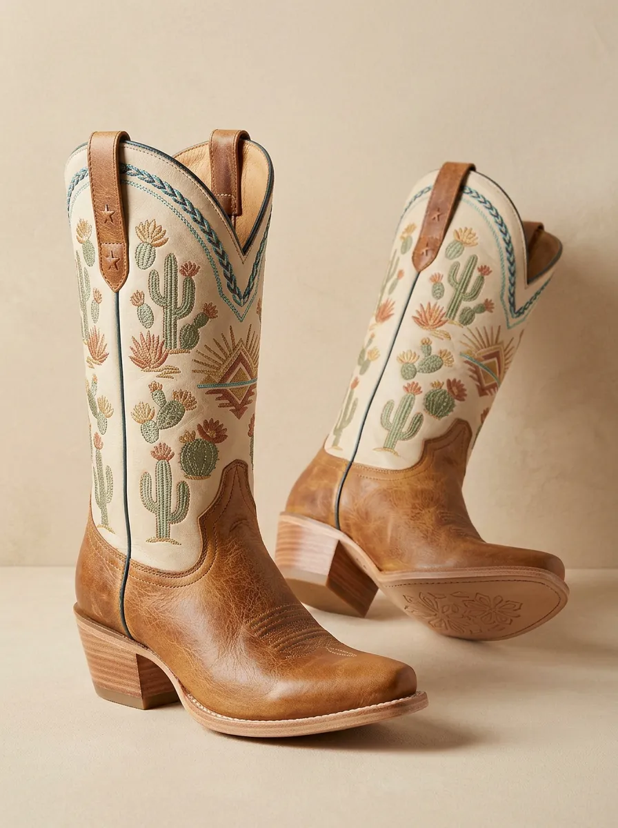 Desert Cactus Sun Statement Unisex Western Cowboy Boots