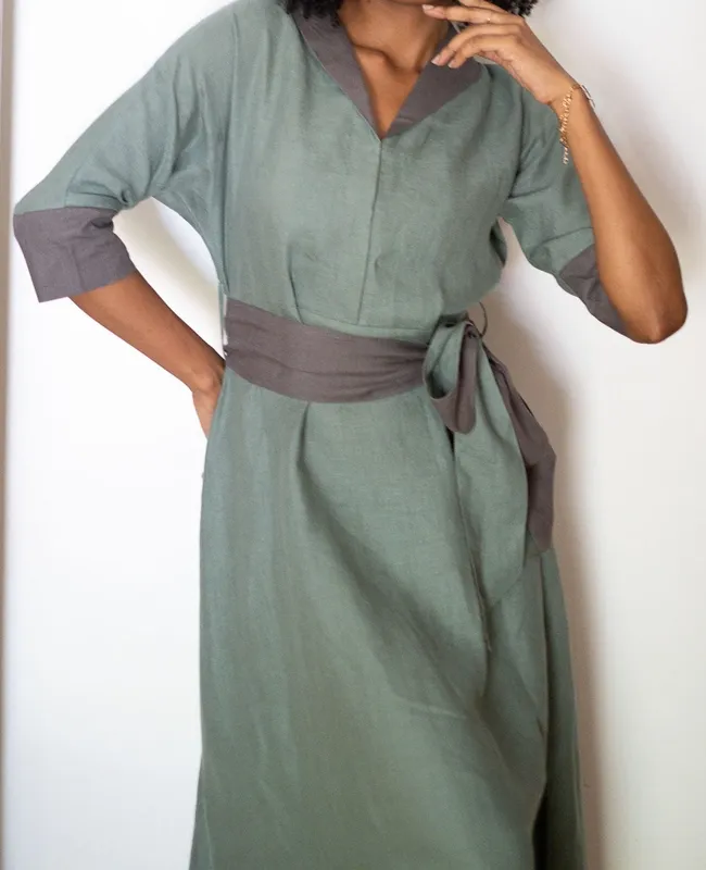 Sage Green Linen Flared Dress