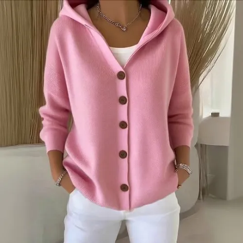 Cozy Hooded Knit Button Cardigan Jacket