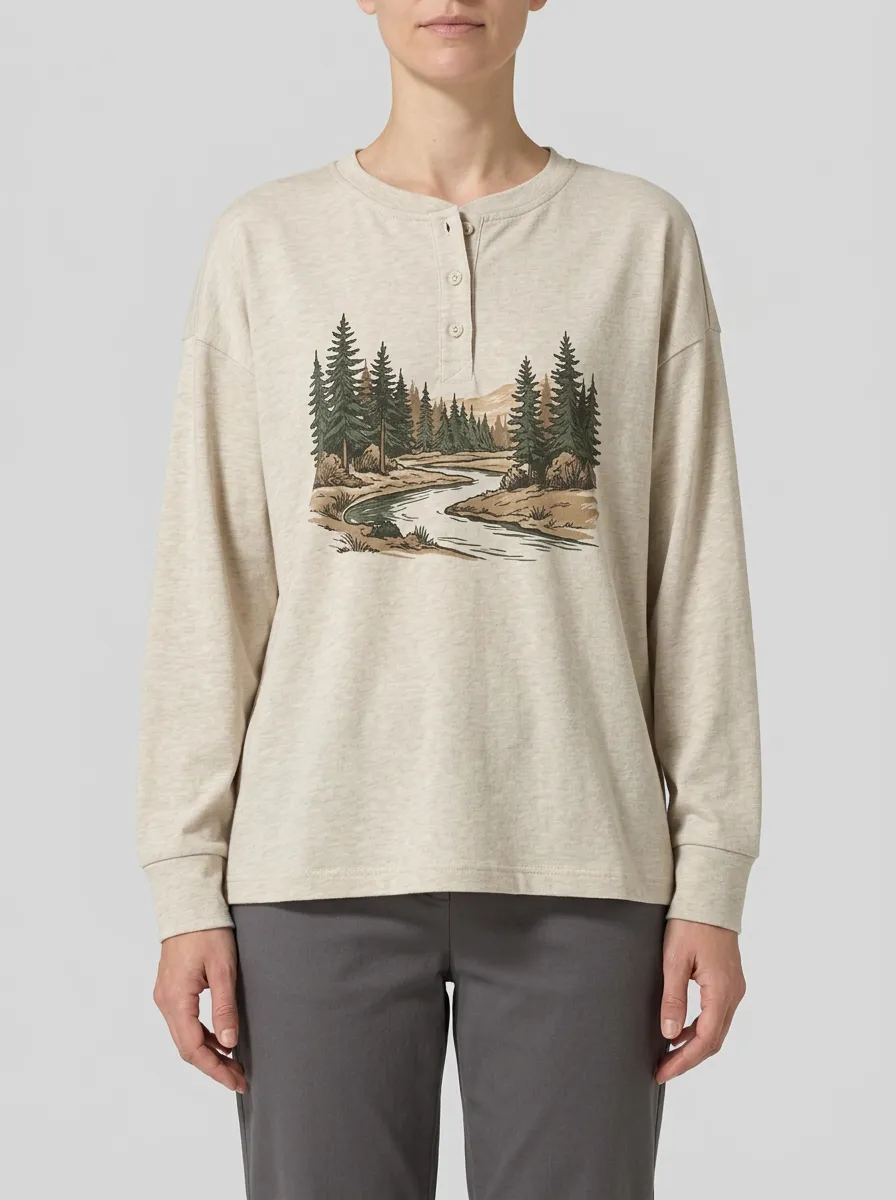 Women's Graphic Henley Long-Sleeve Top