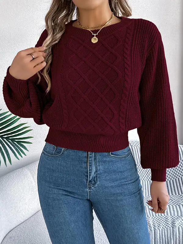 Cable Knit Round Neck Long Sleeve Knit Top