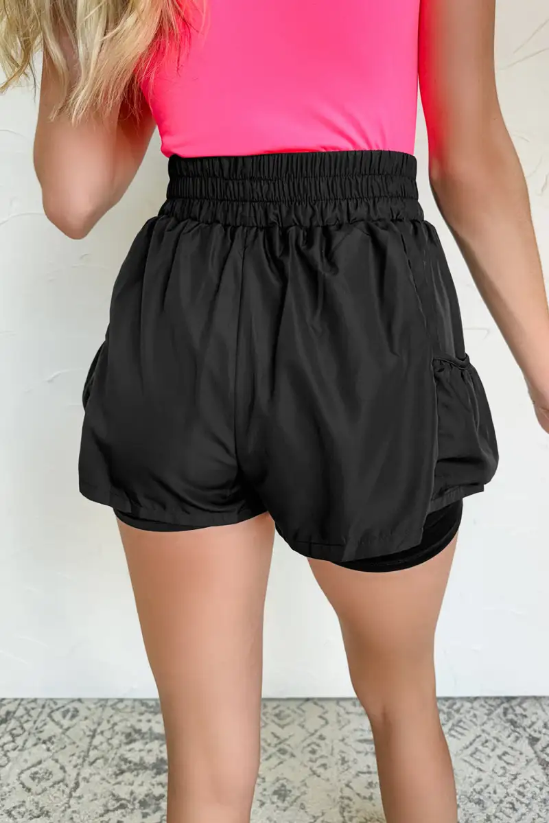 Elastic High Waist Pocketed Casual Shorts