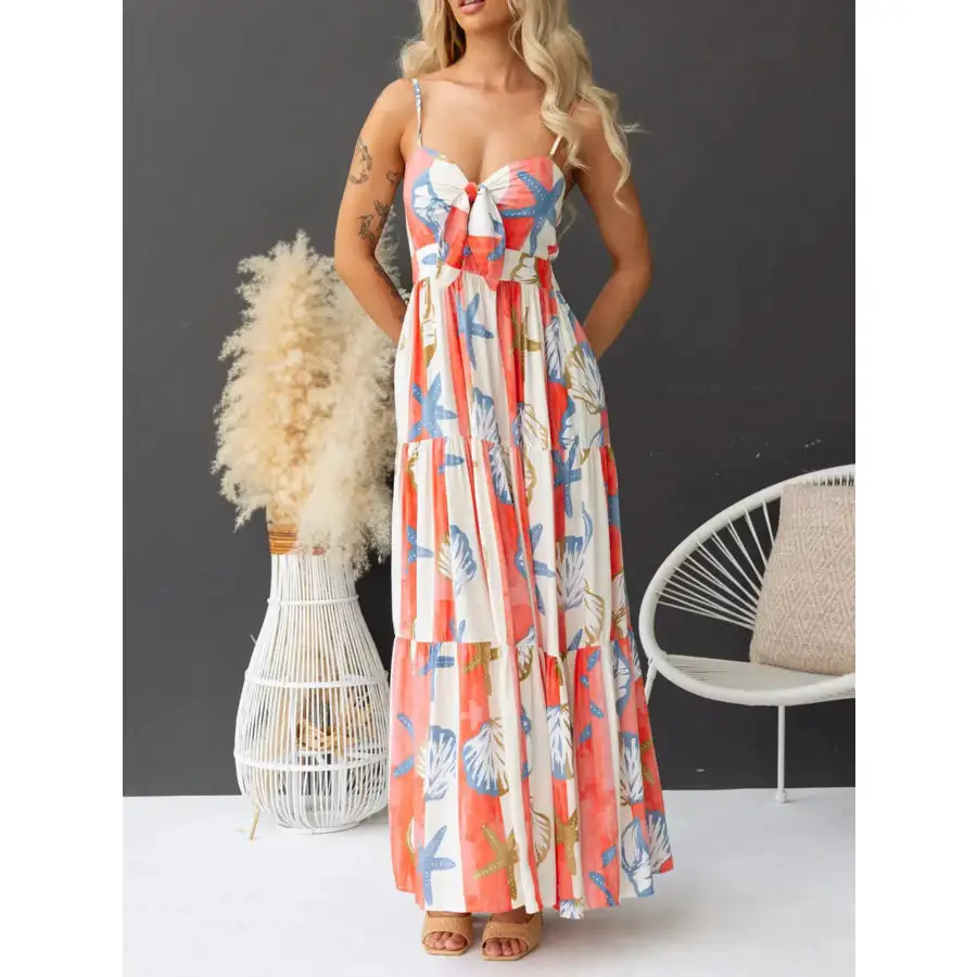 Printed Spaghetti Strap Maxi Dress with Pockets