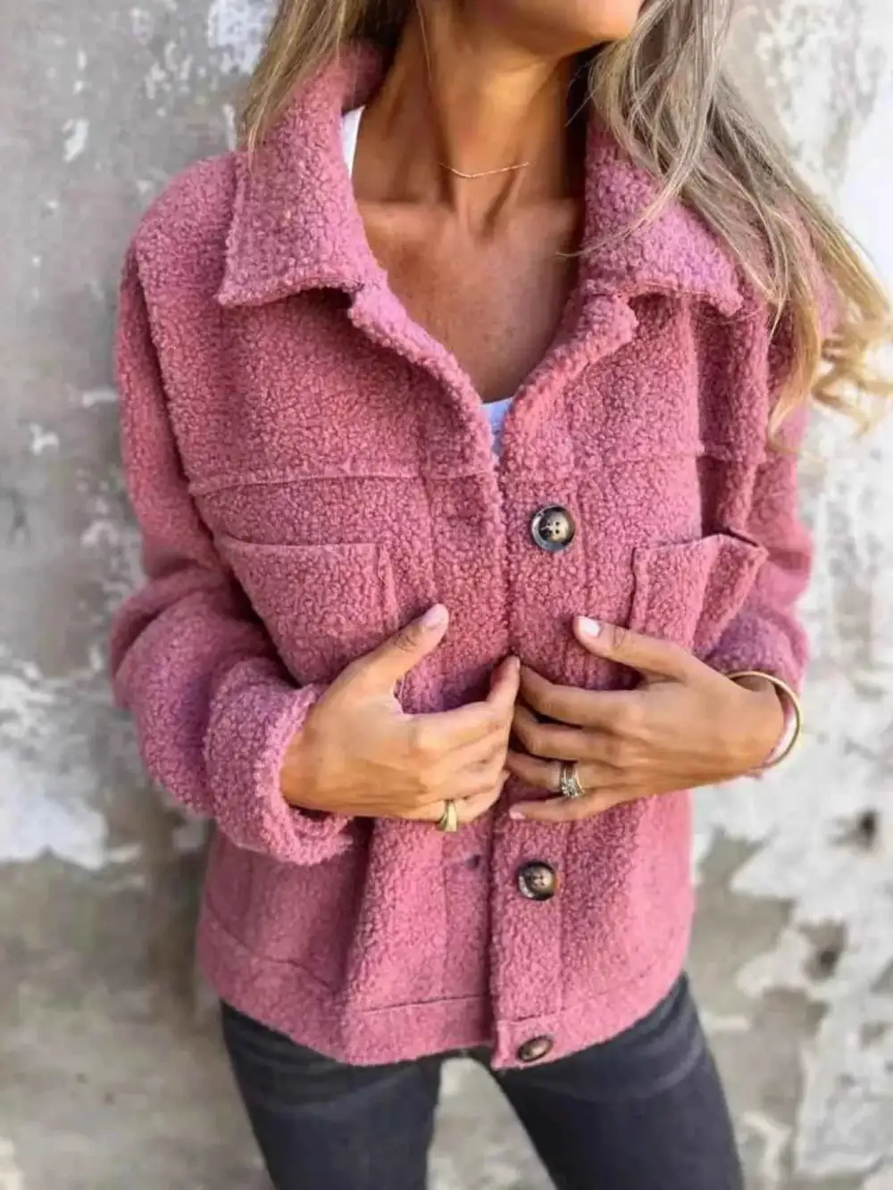 Plus Size Single Breasted Sherpa Shacket