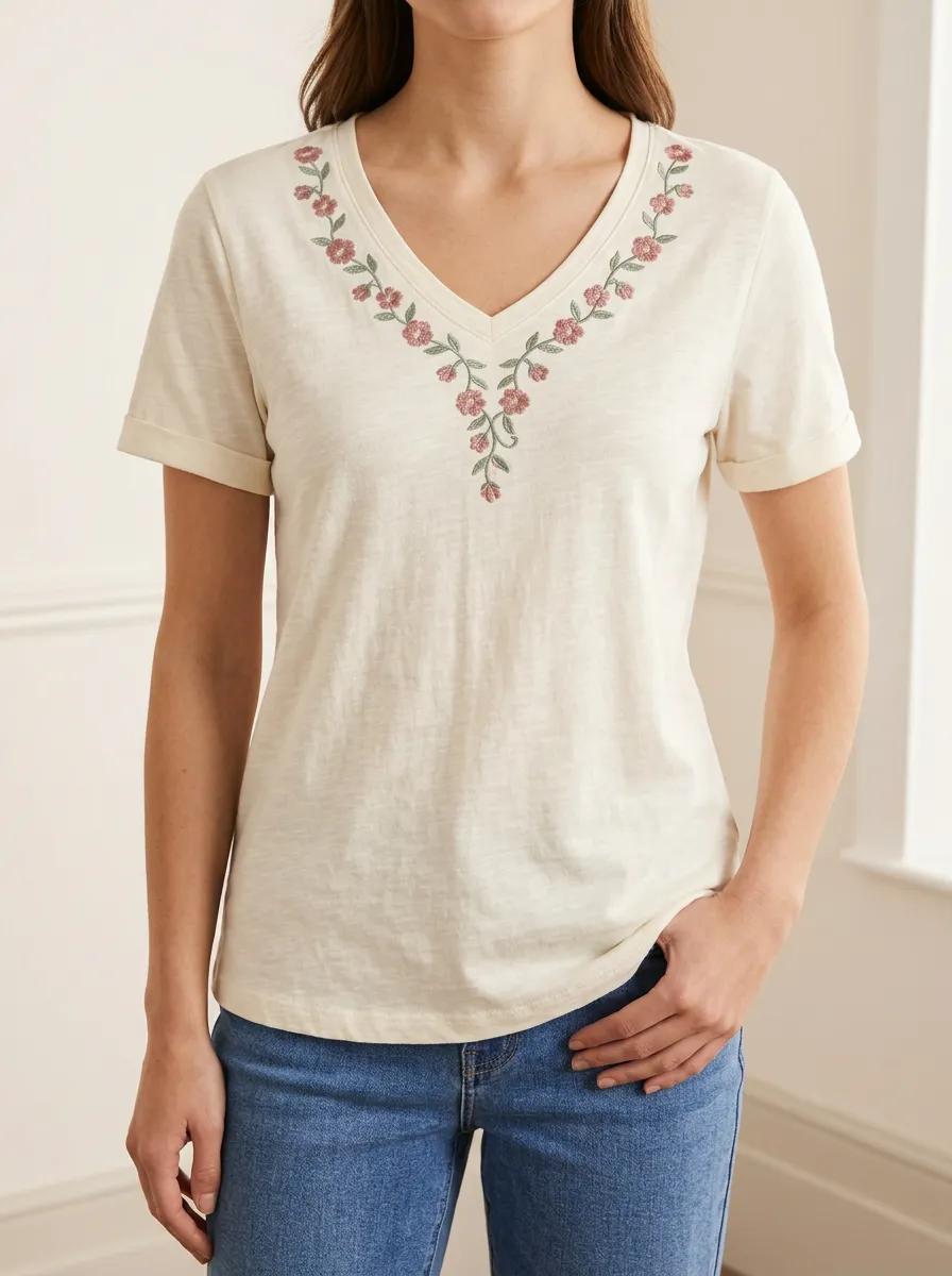 Everyday V Neck Floral Print Women's Short Sleeve T Shirt