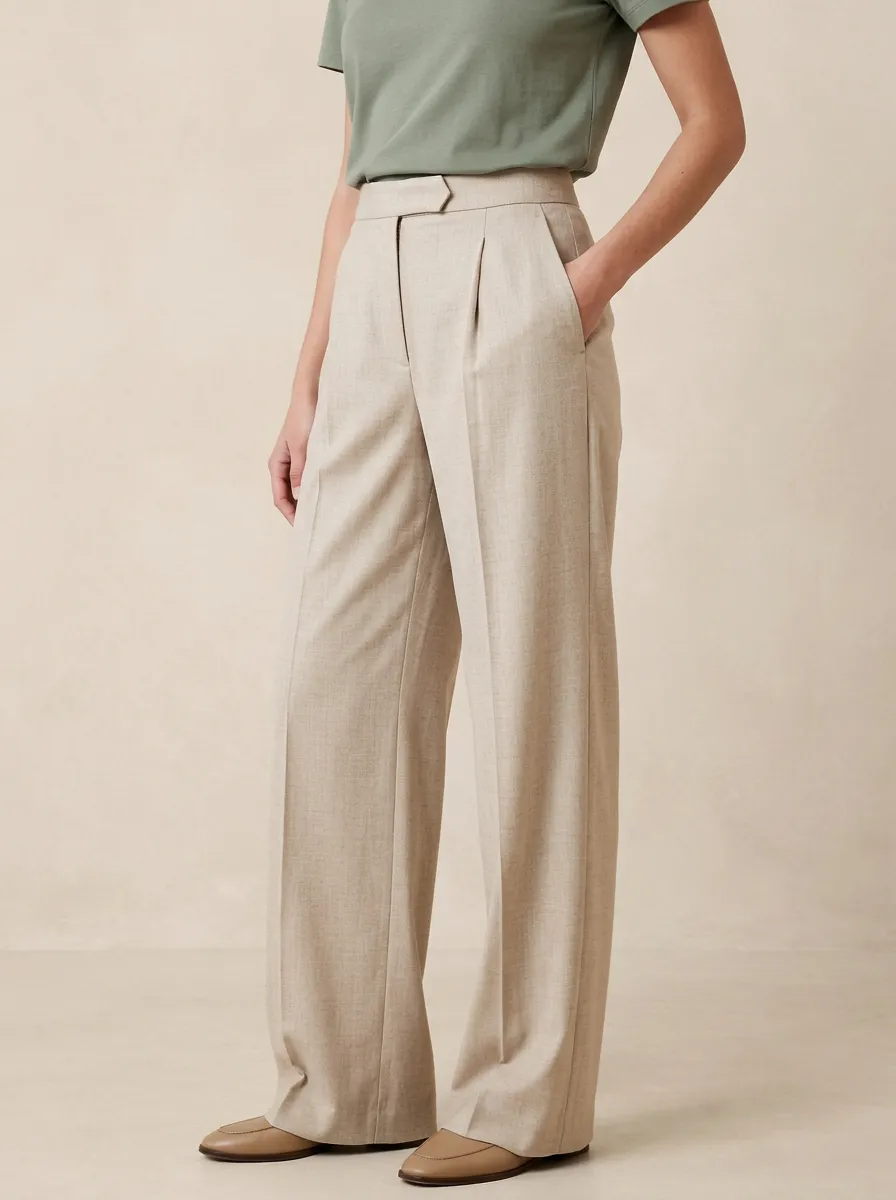 Everyday Easy Wear Pleated High Rise Wide Leg Trousers