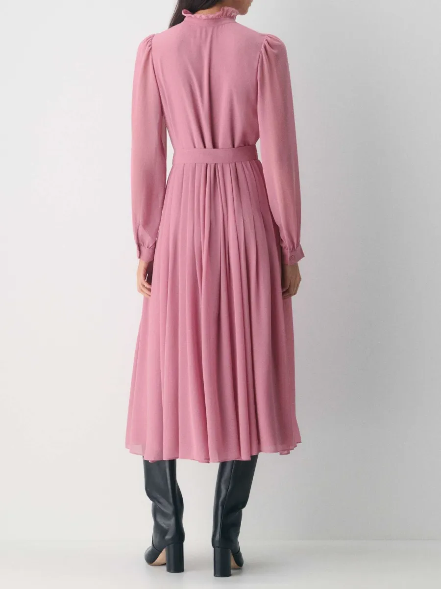 Tied Pleated Button Up Dress