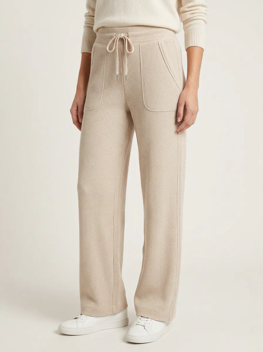 Women's Casual Lounge Waffle Knit Drawstring Wide Leg Pants