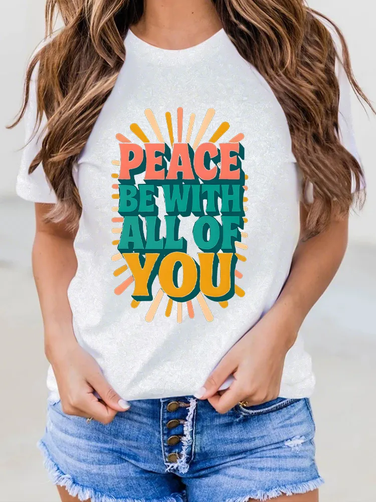 Peace-Themed Graphic Short-Sleeved T-Shirts