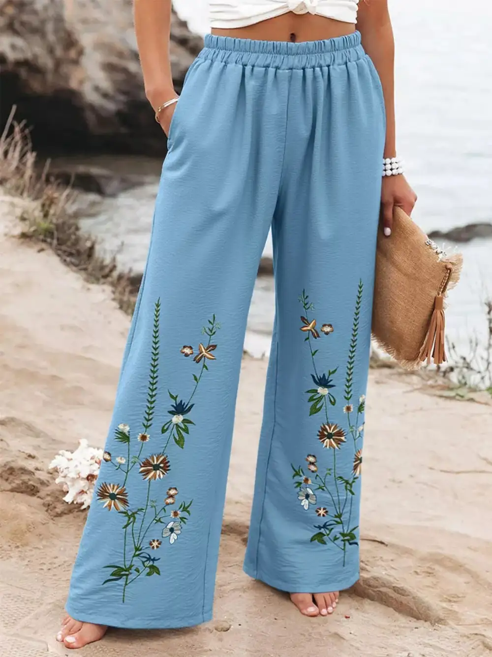 Wide Leg Floral Everyday Comfort Fit Pants