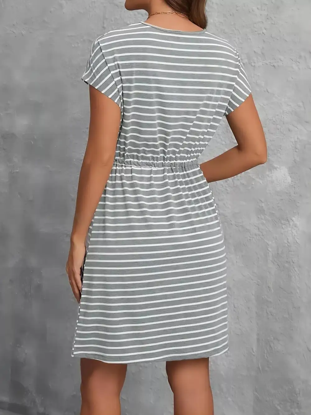 Striped Drawstring Dress Casual