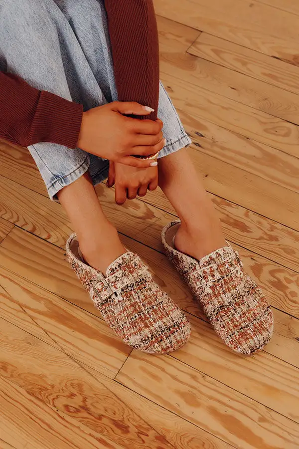 Tweed Round Toe Slip On Clogs