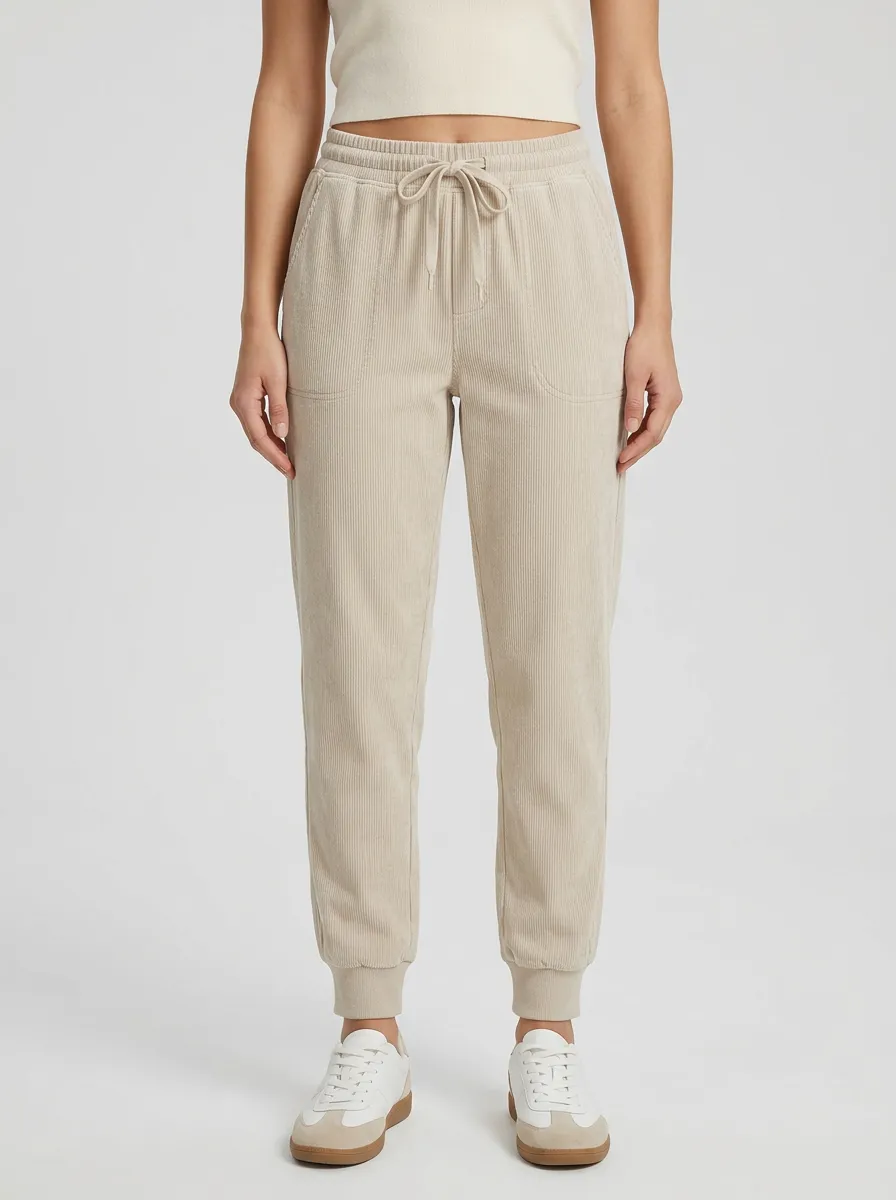 Women's Drawstring-Waist Jogger Corduroy Pants