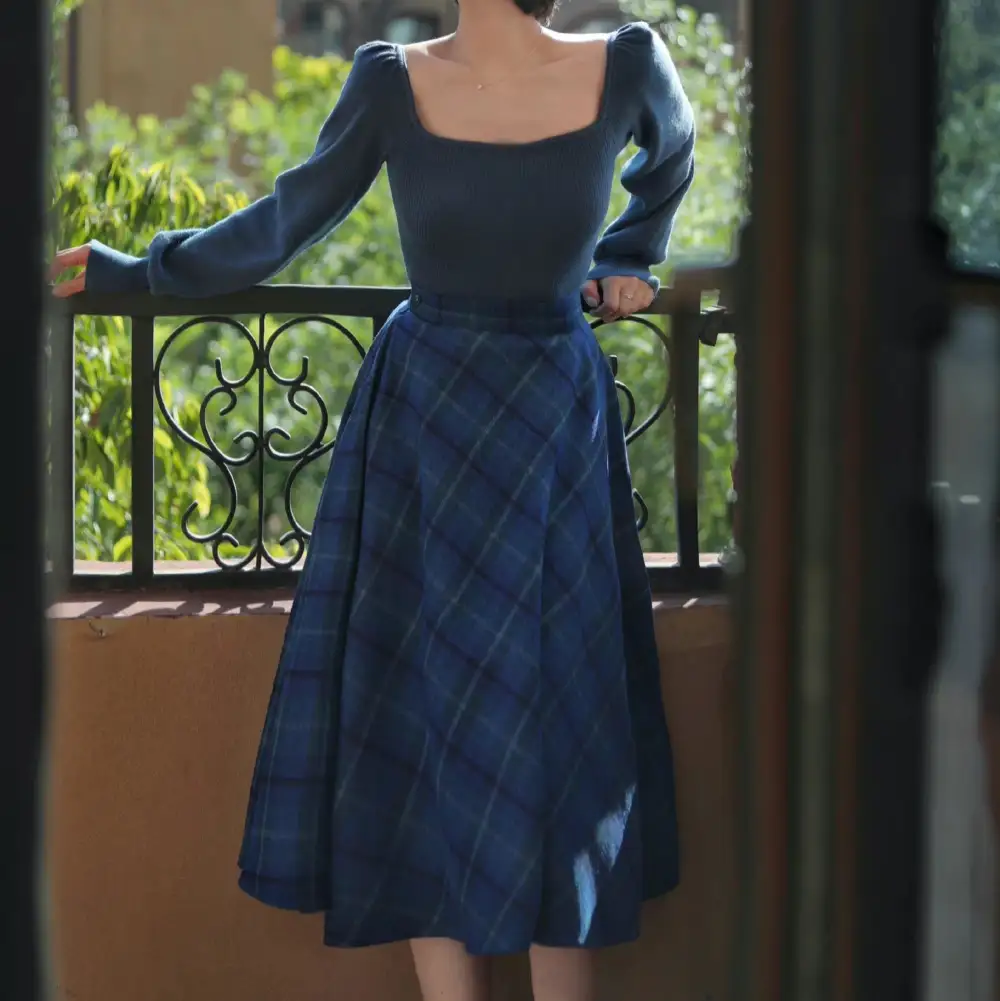 Modern Textured Everyday Casual Checked Skirt