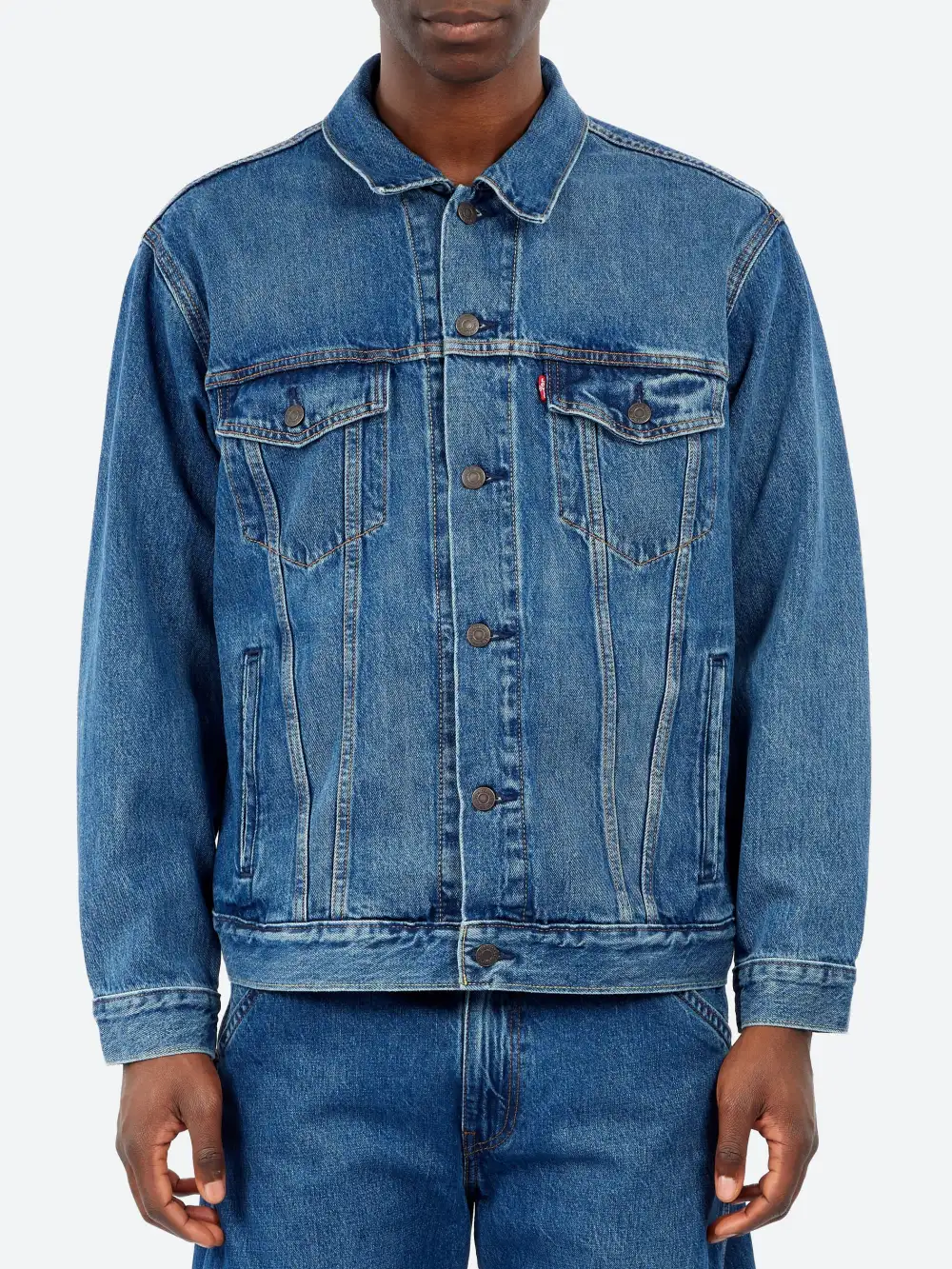 Men's Point Collar Button Front Trucker Jacket