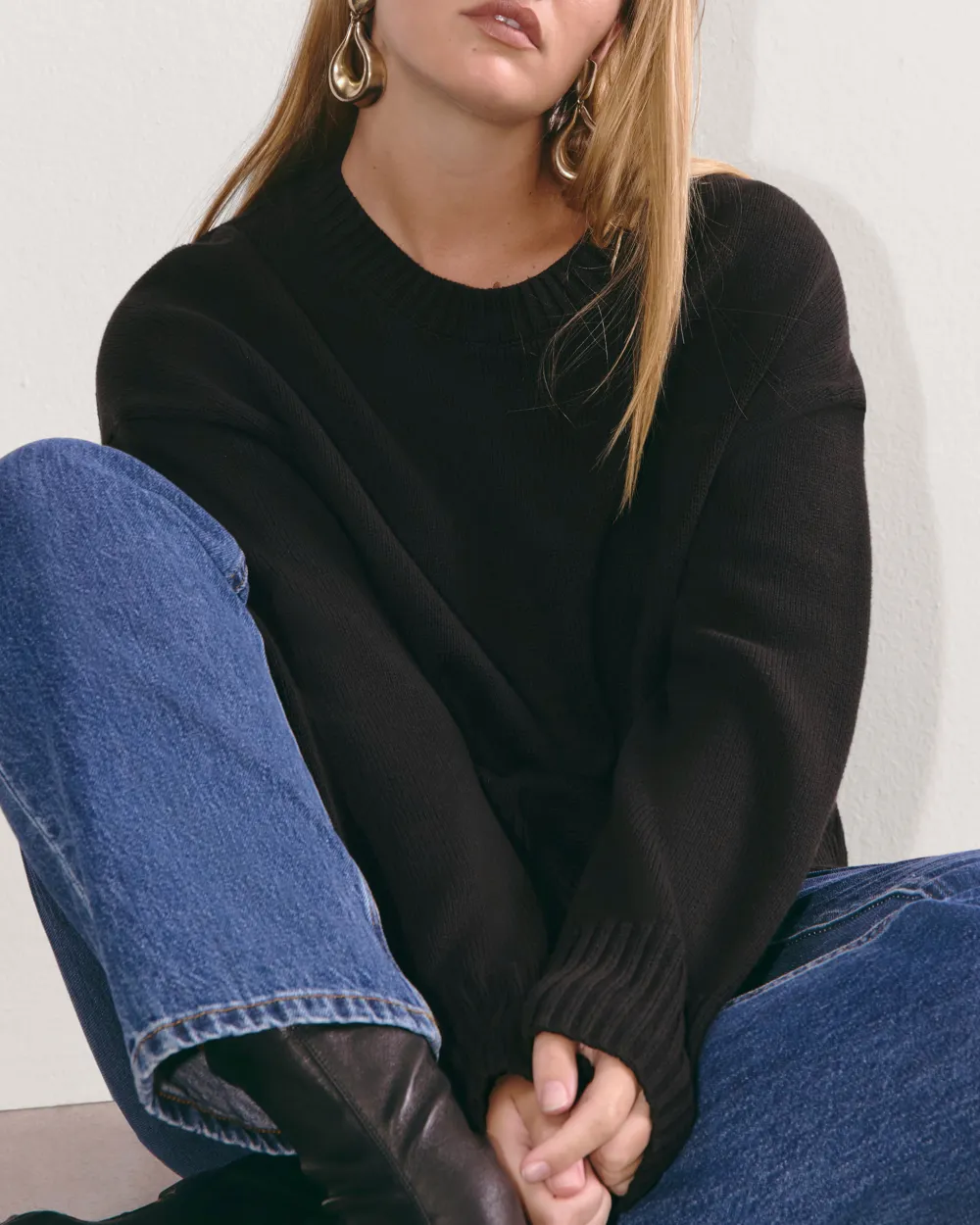 Black The Boxy Sweater in Everyday Cotton
