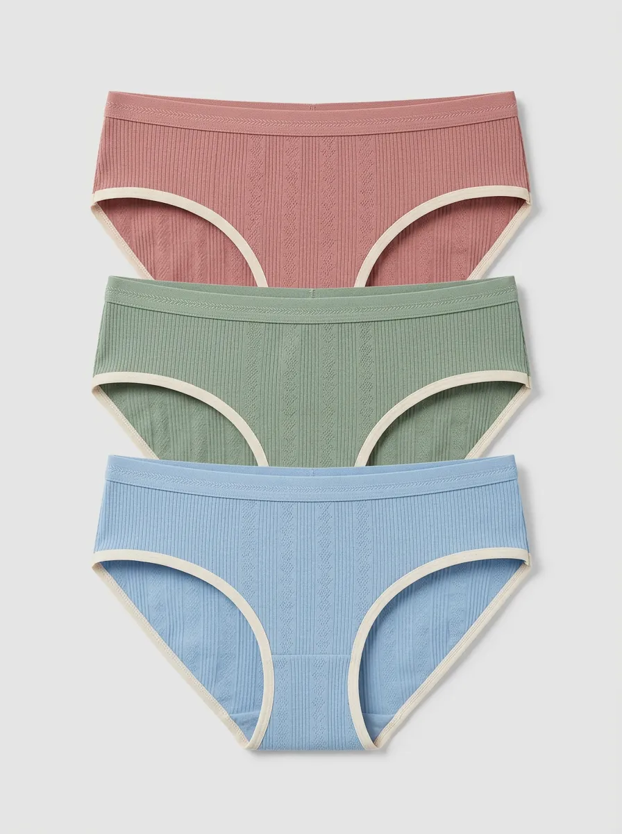 Women's Pointelle Contrast Trim Ribbed Mid-Rise Briefs 3-Pack