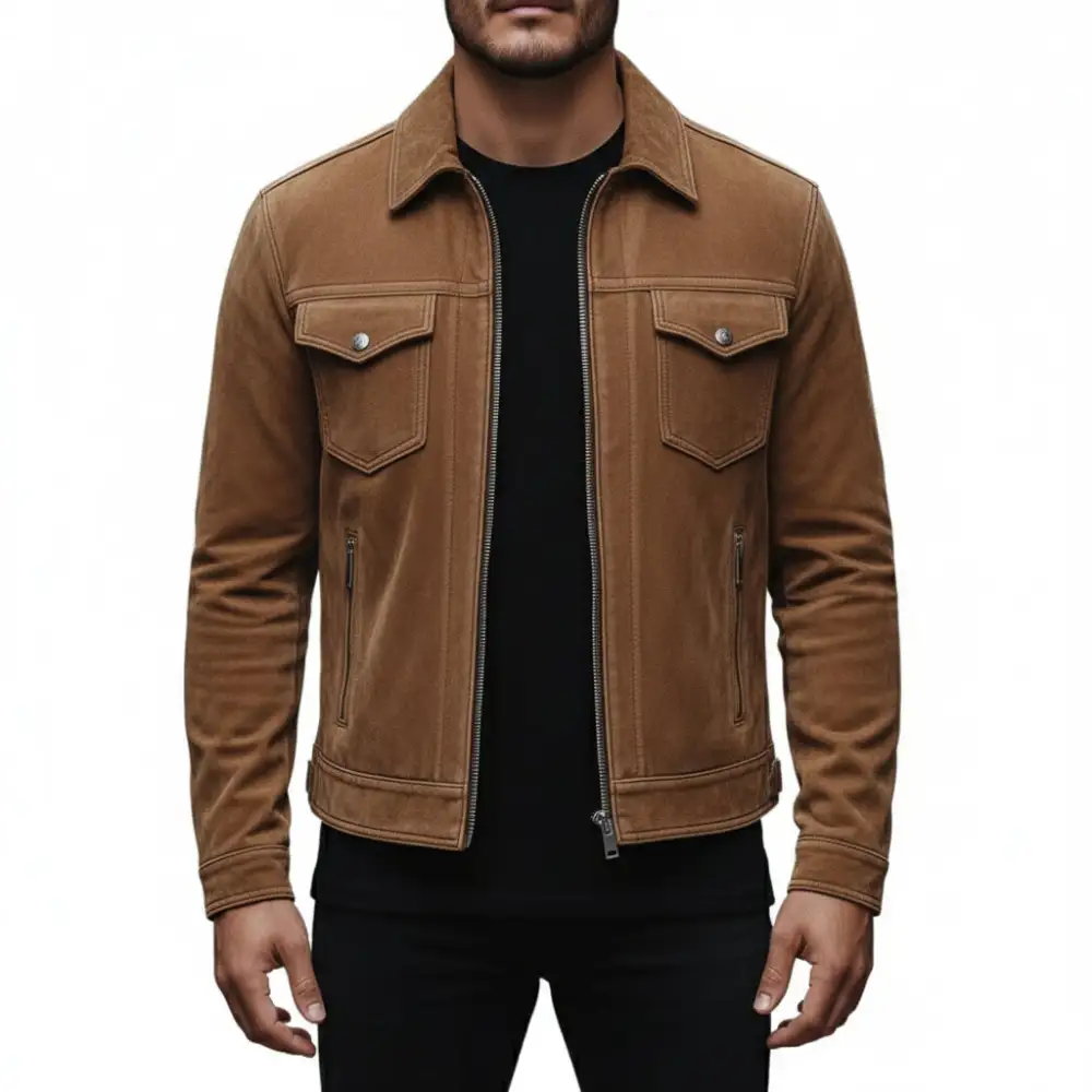 Streamlined Suede Trucker Jacket